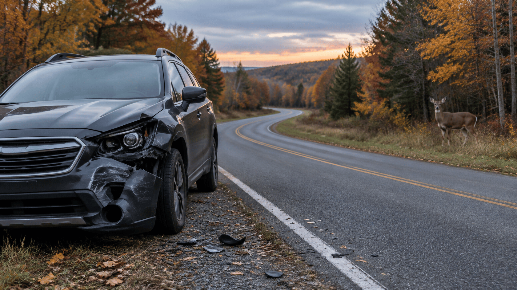 Driver involved in a deer accident on a Michigan road during fall